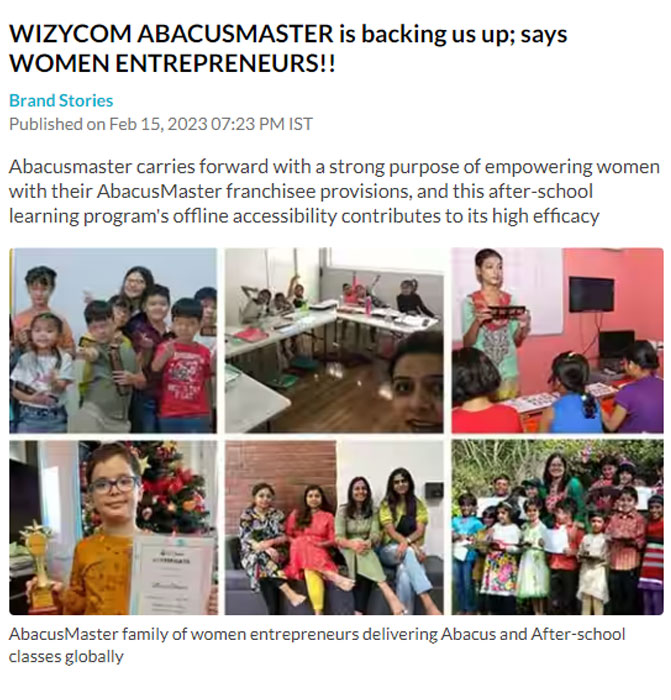 Hindustan Times featured Wizycom AbacusMaster for Backing up the women Entrepreneurs